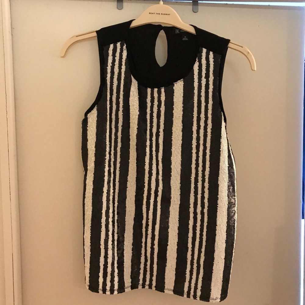 Black and white sequined sleeveless top